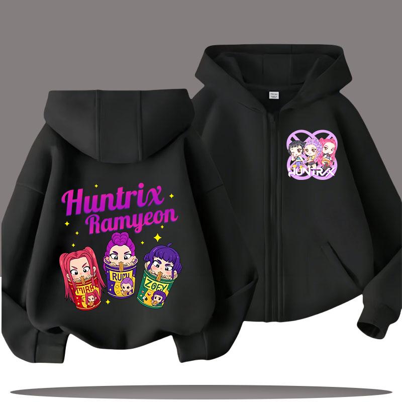 Hettegenser for barn med glidelås - K-pop Demon Hunters Jente Casual Topp - Gutt Sportsskjorte - Tegneserietrykk - Høst/vinterjakke