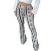 Damen Hose Hoher Elastischer Bund Retro Print Schlaghose Slim Fit Dehnbar