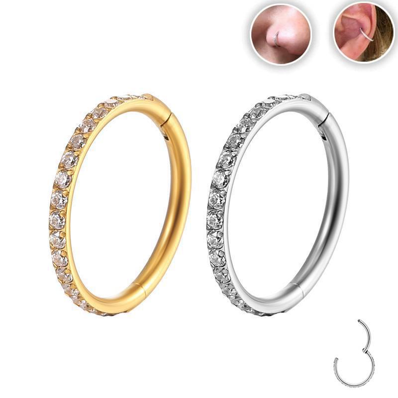 [Gorgeousxx] 316L Stainless Steel  Rhinestone Studded Nose Ring for Women Piercing Body Jewelry
