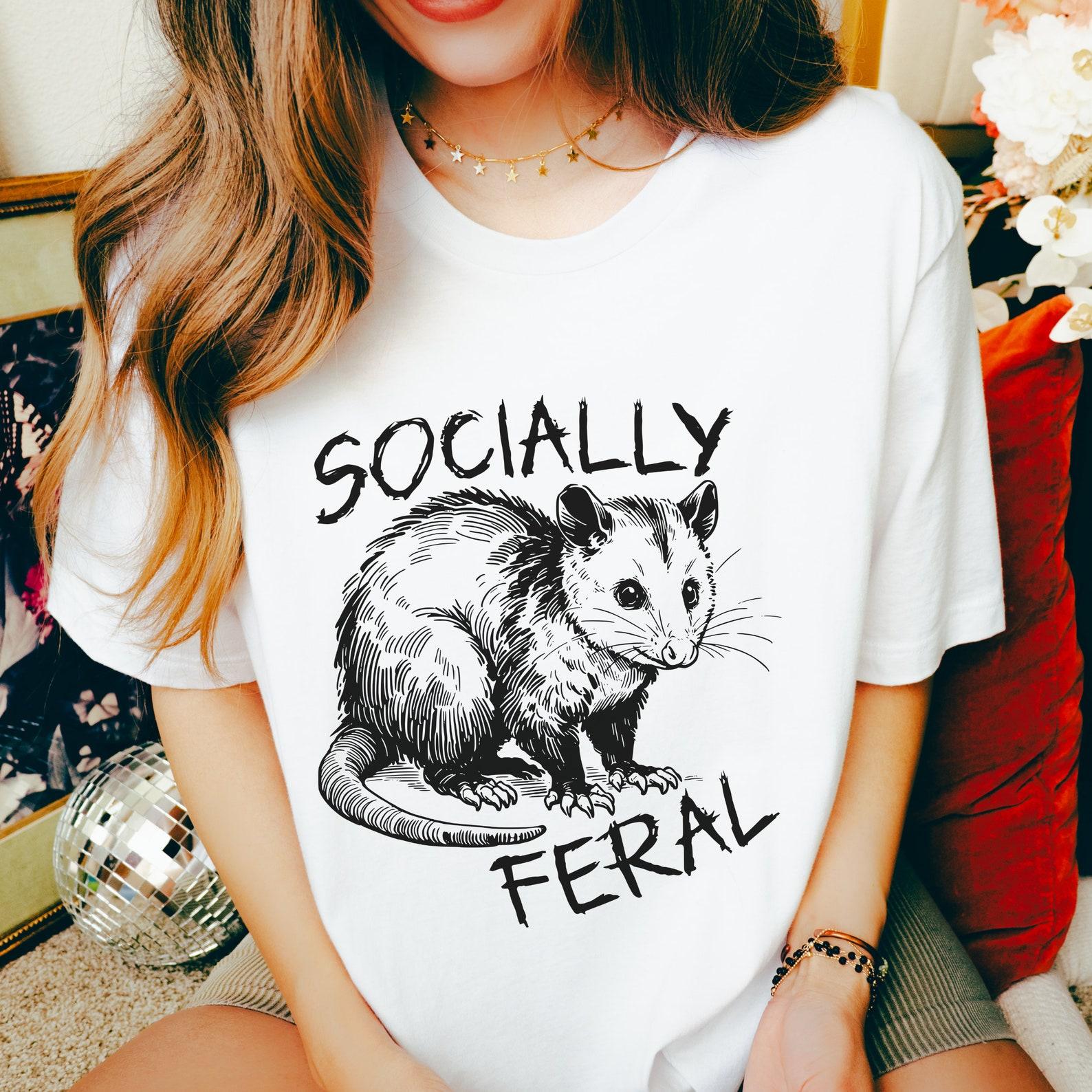 Socially Feral Possum Graphic T-Shirt: Retro Mental Health Tee 3XL