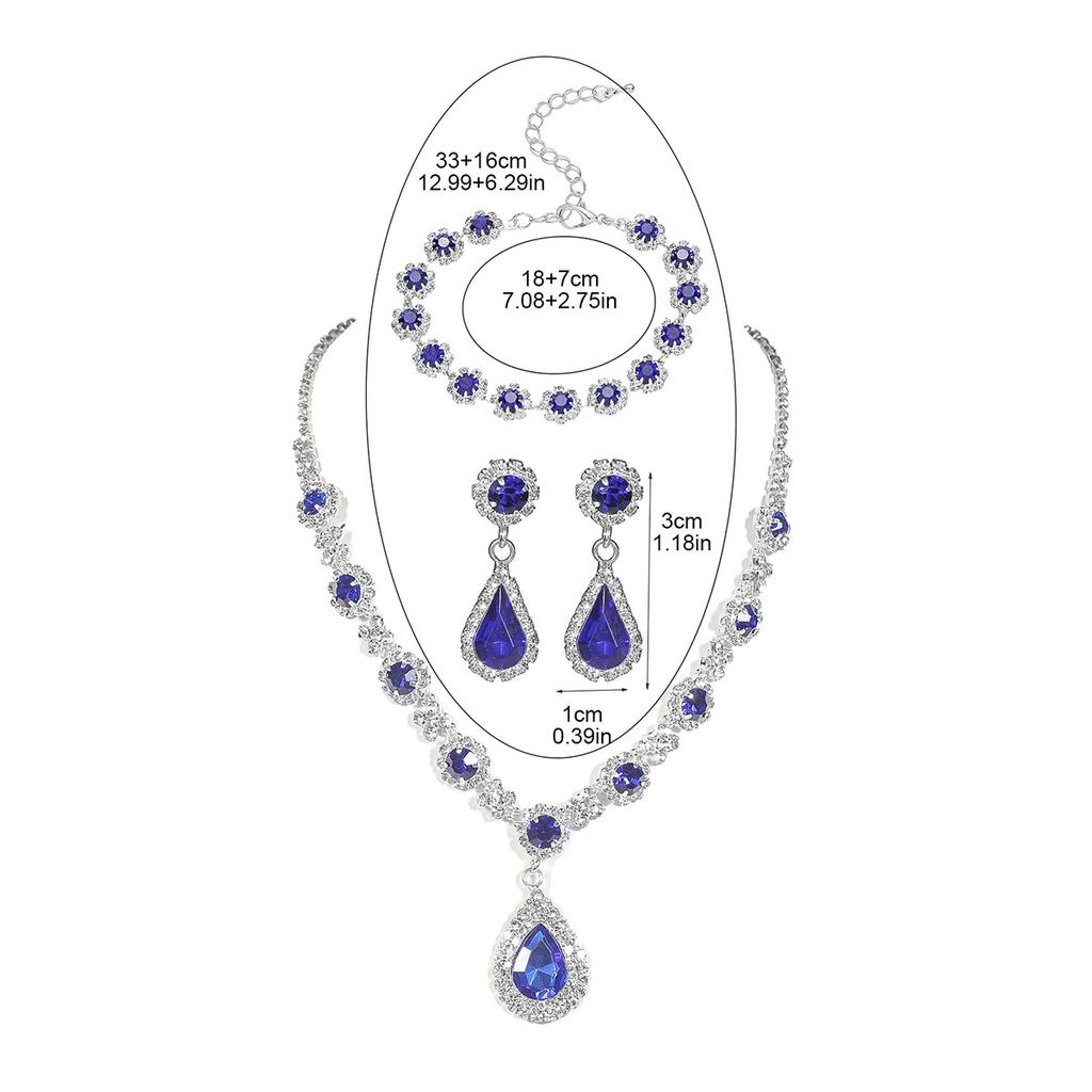 Luxury Sparkling Diamond Exquisite Necklace Earrings Bracelet Three-piece Fashion Water Drop Bridal Jewelry Set