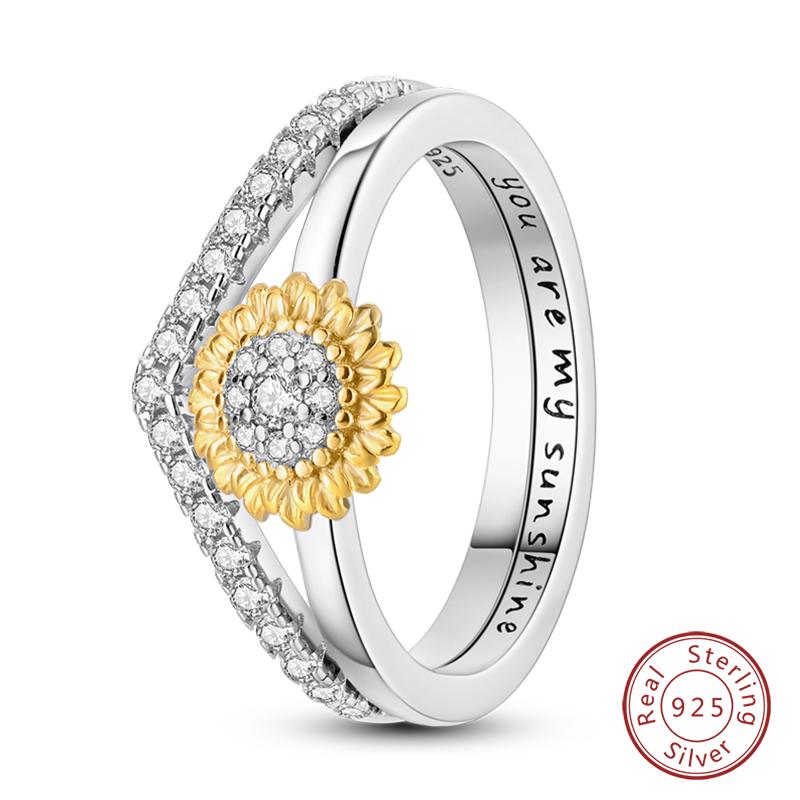 Popular Glow In The Dark Rings For Women 925 Silver Star Moon Sun Rings Sparkling Cubic Zircon Exquisite Jewelry Gifts