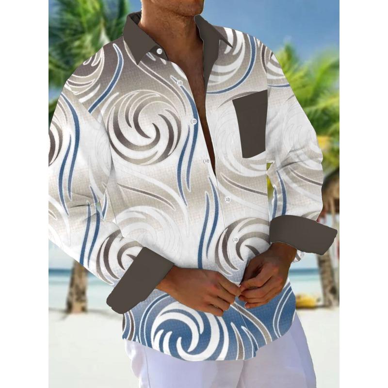 Herrenhemden, Button-Down-Hemden, Freizeithemden, Frühling und Sommer, bedruckt, Langarm, täglich, modisch, bequem