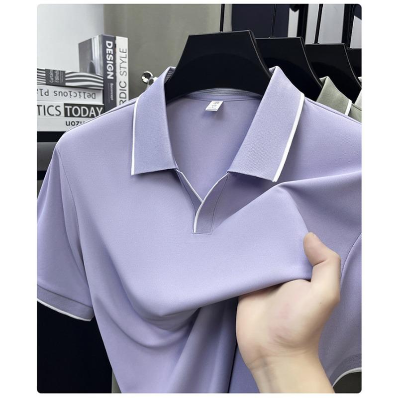 Men's Quarter Zip Polo Shirt - Contrast Trim Turn Down Collar Casual Short Sleeve Top