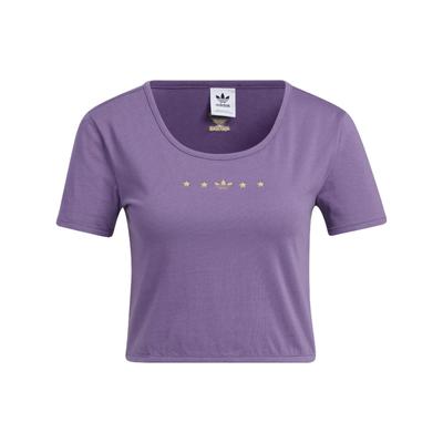 Originals Trefoil Kleiner Logo-Print Rundhals-T-Shirt Damen Oberteile Tech-Lila HZ5348