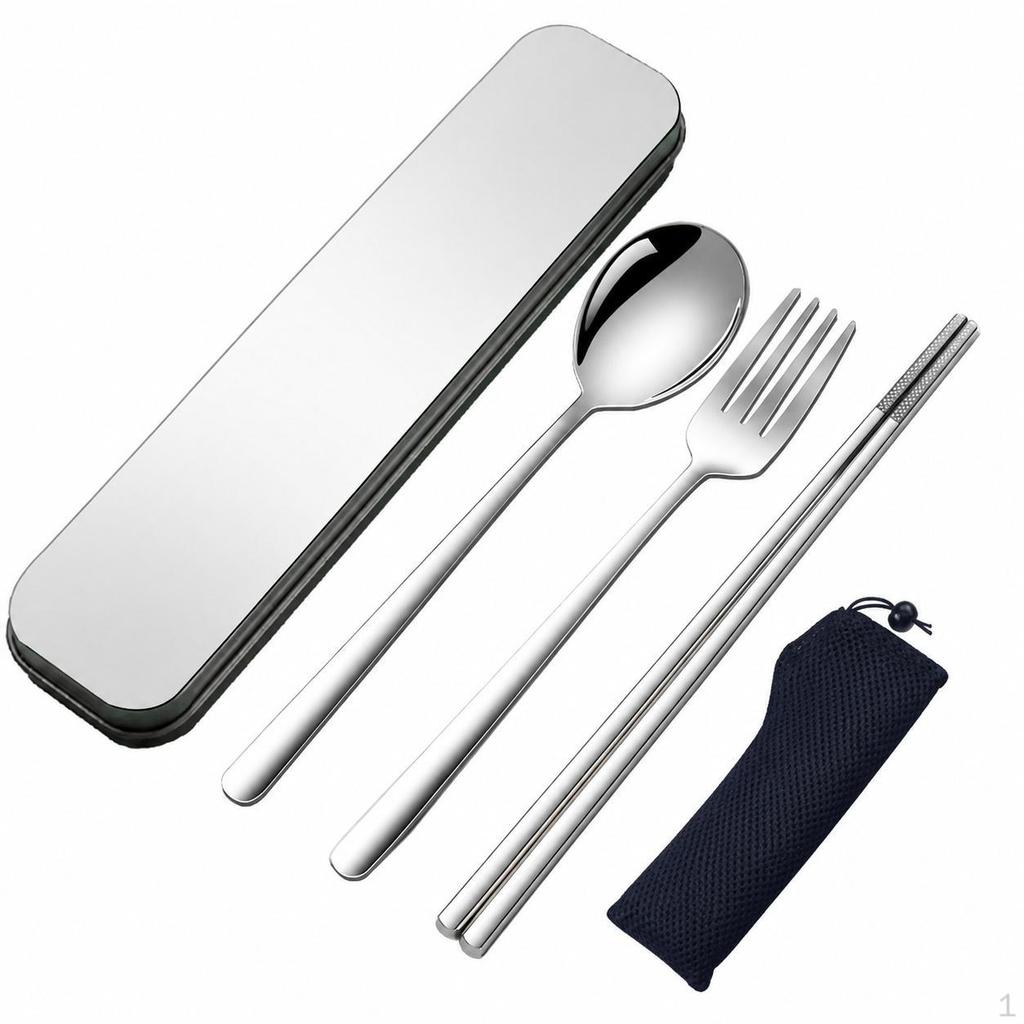 Cutlery Set for 1 Person, Stainless Steel Travel with Case, Fork Spoon Chopsticks, Camping