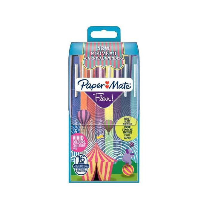 Pochette De 16 Feutres - Pointe Moyenne - 0.7 Mm - Couleurs Vives - PaperMate Flair