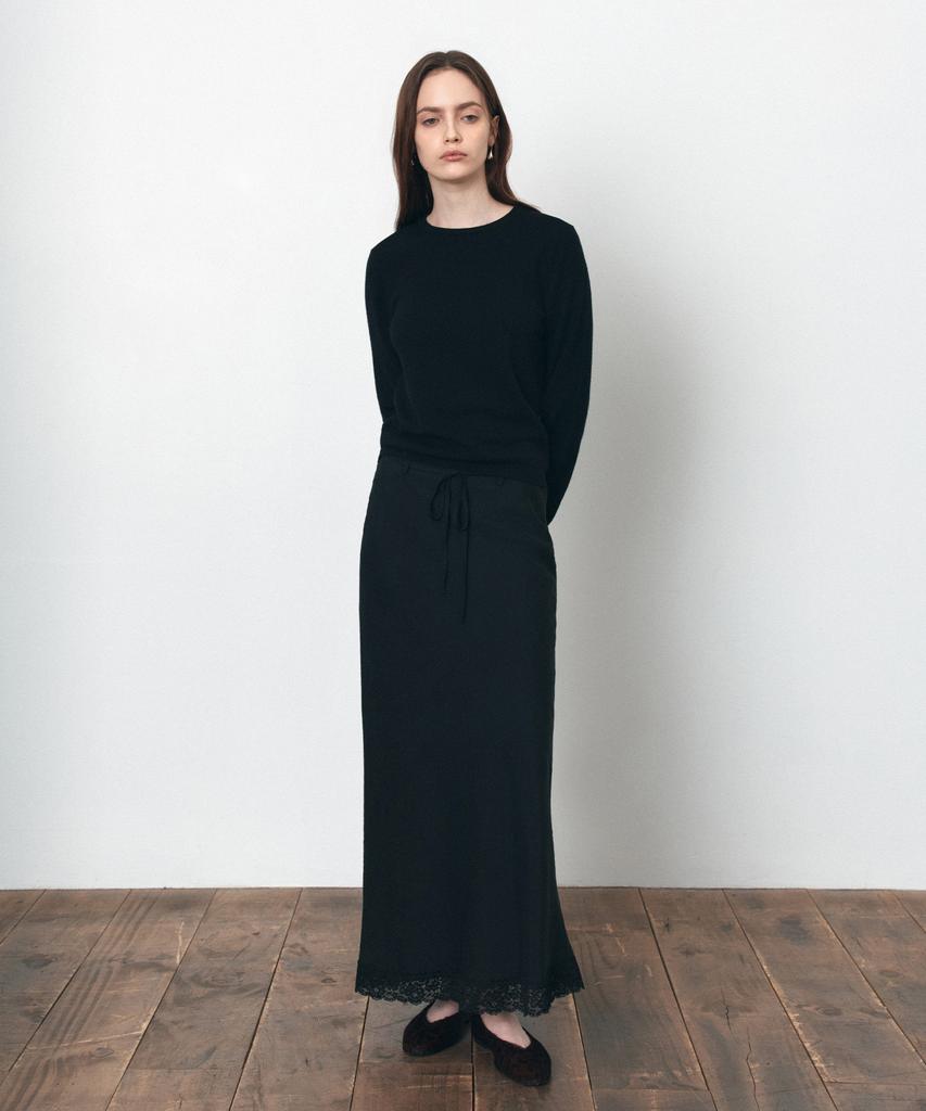 Siyajyu Sist9059 Lace Silky Long Skirt_Black