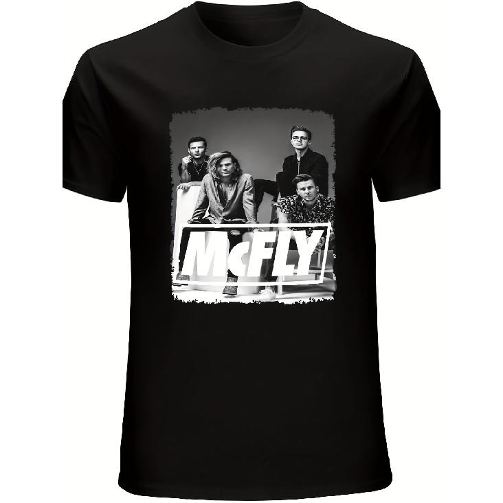 Mcfly Band Official Graphic T-Shirt Unisex T-Shirt Featuring Band Members And Mcfly Logo Print. Casual Crew Neck Short Sleeve Shirt, Perfect for S чёрный