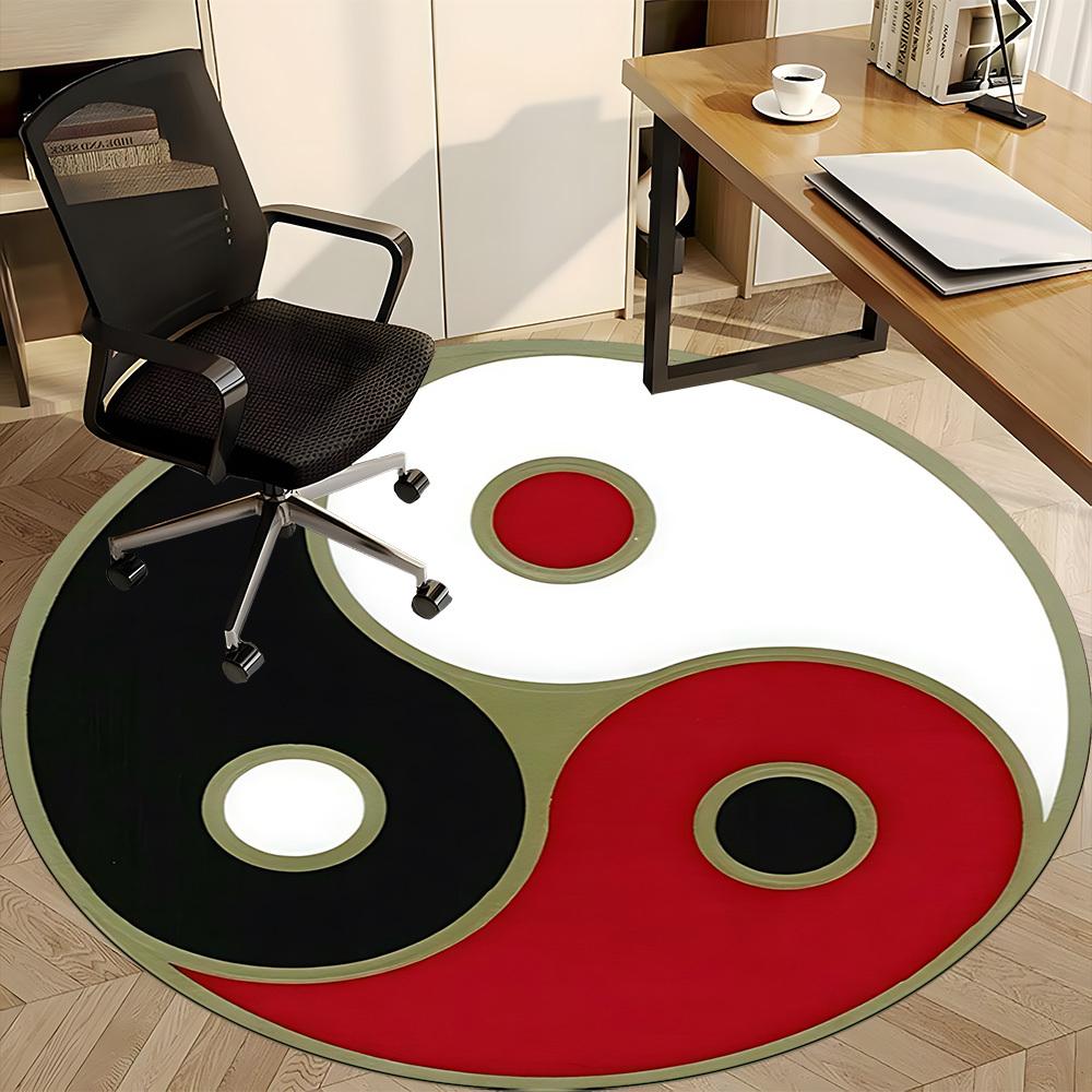 1pc Yin Yang Symbol Chair Carpet for Office, Round Polyester Mat, Indoor Decor for Office, Easycare Fabric, Washable Non-slip Area Carpet