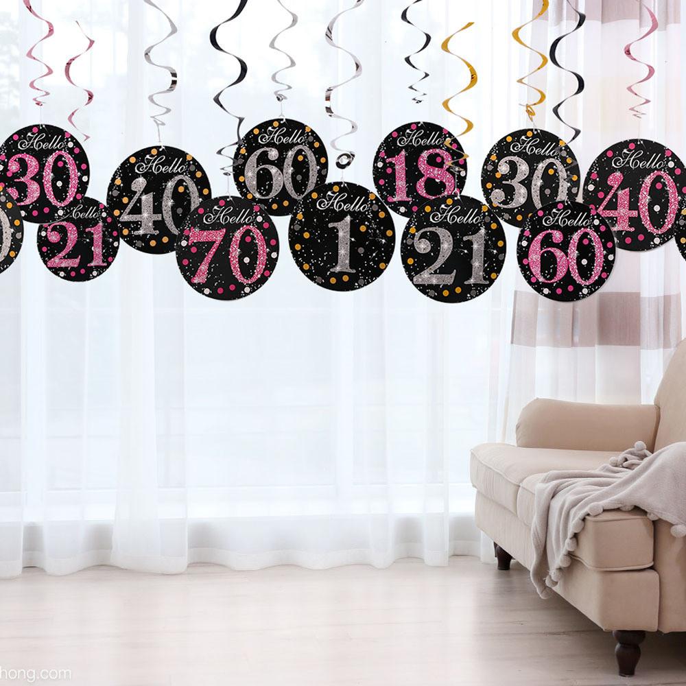 Hanging Spiral Elegant Decorations For Birthday Anniversaries And Celebrations In Black Fuchsia And