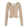 Spring New Style Women's Clothing Light and Mature Niche Tops Women's French Tie Waist Bottoming Sweater for Women
