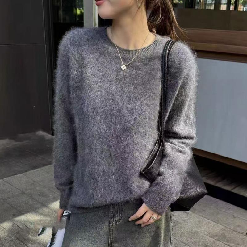 VEZFAA Maglioni a girocollo a maniche lunghe con stampa tinta unita, casual, autunno inverno, da donna