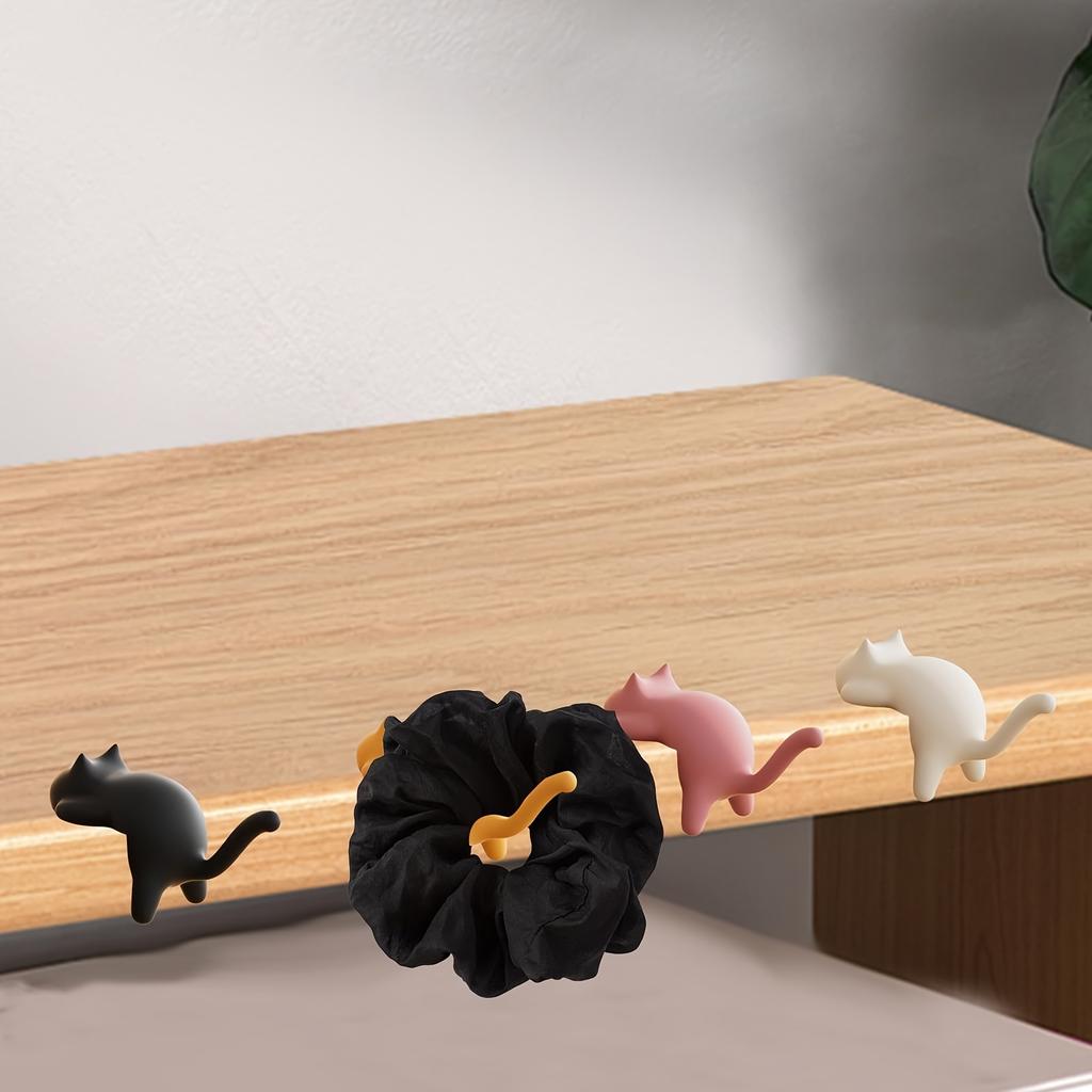 1pc Colorful Cat-Shaped Desk Hooks - Removable Clamp Clips, , ABS Material, Ideal for Cable Management in Kitchen, Bathroom