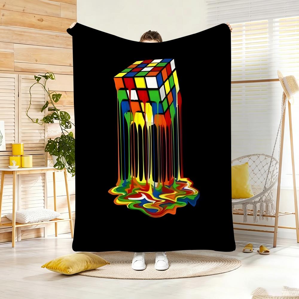 Art Illustration RRubik Cube Pop Throw Lightweight G Flannel Blanket Soft Skinfriendly for Summer Cooling