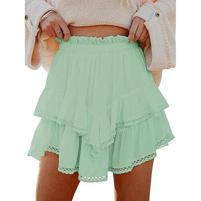 

Solid Color Elastic Waistband Lace Skirt Solid Elastic Waist Lace Skirt Light green M