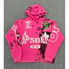Mens Oversized Hoodie With Spider Web Print Rhinestone Embellishment Cotton Pullover Sweatshirt