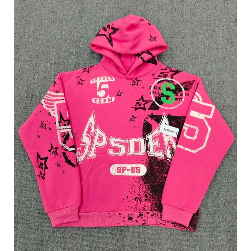Mens Oversized Hoodie With Spider Web Print Rhinestone Embellishment Cotton Pullover Sweatshirt