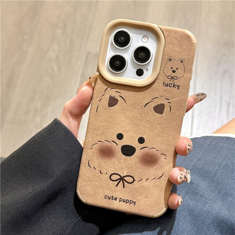 

Милый Пес 16promax Коричневый Кожаный Силиконовый Чехол для Мобильного Телефона Apple 15plus Всесторонний IPhone 14/13 Apple XS