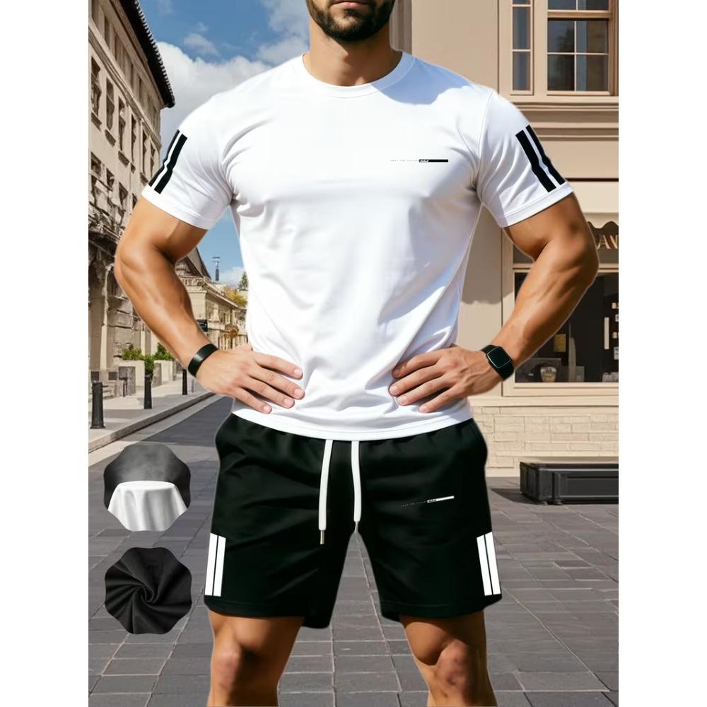 Men's Sports Two-piece Set Short Sleeved T-shirt and Shorts Running and Fitness Sportswear Summer Promotion Latest Hot Selling