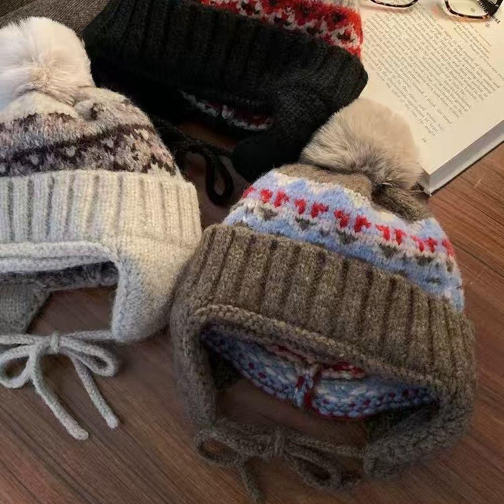 Wool Fair Isle Style Beanies Printed Lei Feng Hat Fashion Jacquard Knitted Hat  Outdoor