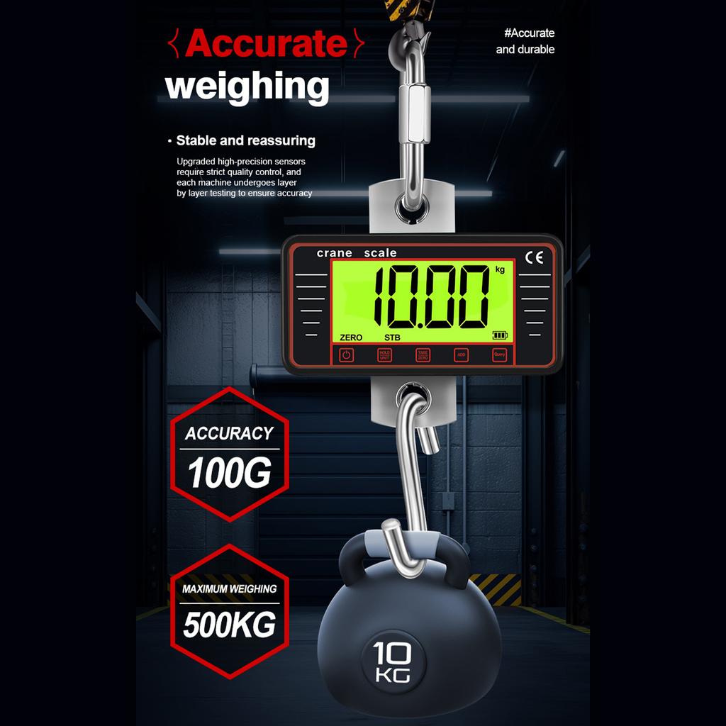 Industrial Hanging Scale, 500kg1100lbs Heavy Duty Digital Crane Scale with 4" LCD Display and