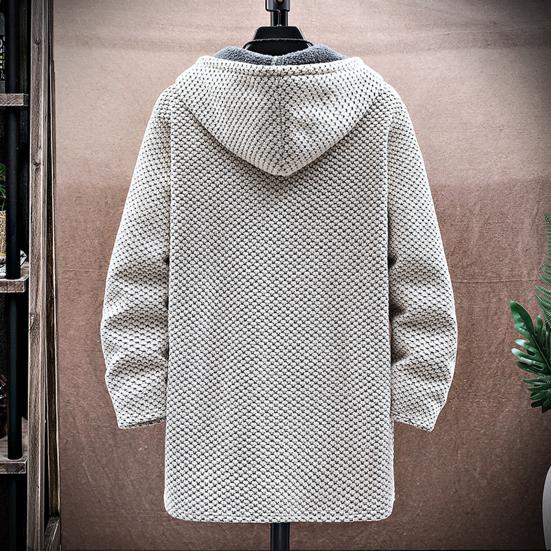 Suéter con capucha Otoño Invierno Espesar Manga Larga Cordón Forro de Felpa Longitud Media Chaqueta de Punto Ropa de Calle