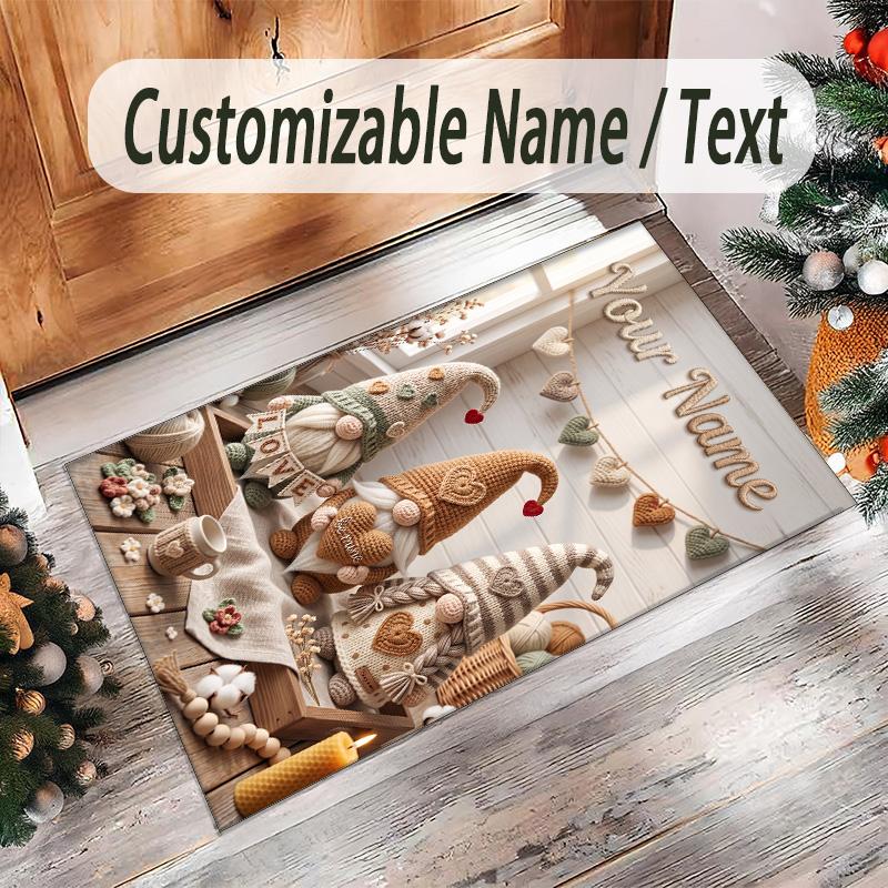 Gnome Theme Crystal Velvet Rug Personalized Custom Name Text Soft Floor Mat Home Decor