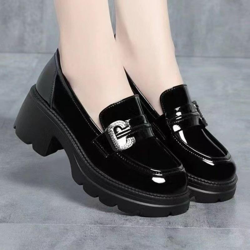 Platform Women's Autumn New Women's Shoes Thick Heel Bright Leather Small Leather Shoes Soft Leather Soft Sole Single Shoes