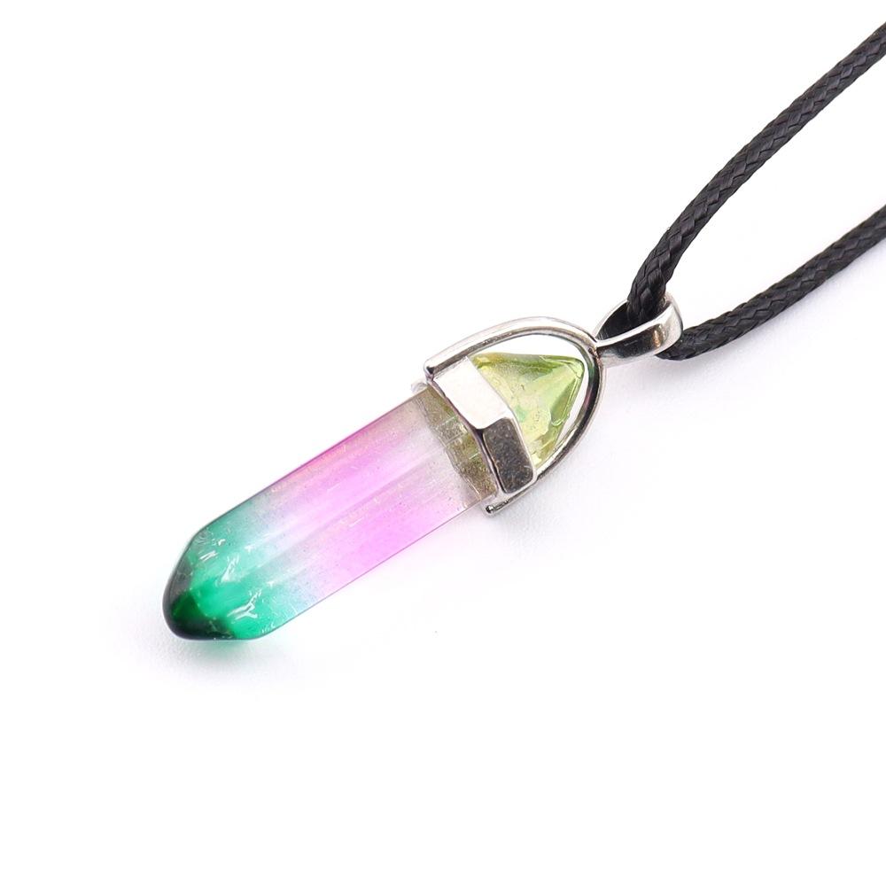 Hexagonal Column Natural Amethyst Powder Crystal Winding Hexagonal Column Pendant Handmade Bullet Necklace Jewelry N759
