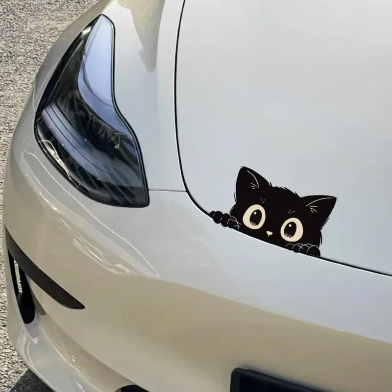 1/2pcs PVC Car Sticker Poor Cat Is Stealing with Big Eyes Watch Vinyl Car Styling Cover Waterproof Decals Interior Accessories