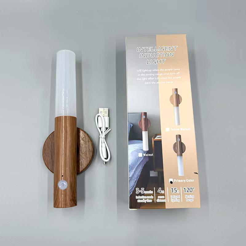 Wood Grain Night Light: Auto-Sensing Magnetic Wall Lamp for Bedroom & Corridor Use