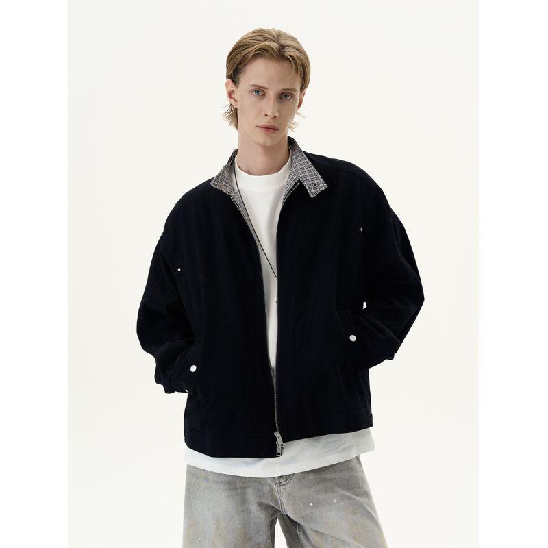 Kisko American Harrington Plaid Patchwork Stand Collar Jacket for Men and Women, Cool Trendy Brand Silhouette Cleanfit Coat