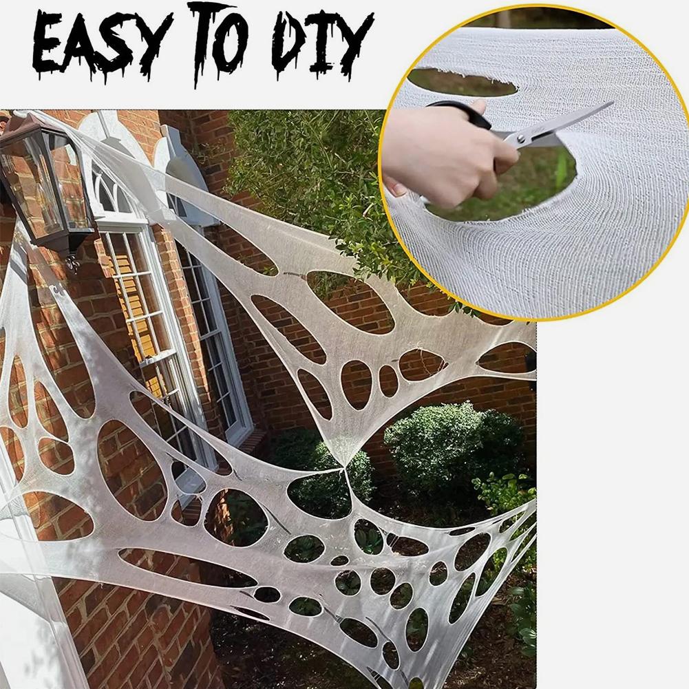 Giant Stretchy Spider Web Halloween Decor Scary Cobweb for Indoor & Outdoor Haunted House, Party Display, and Horror Scene Setup