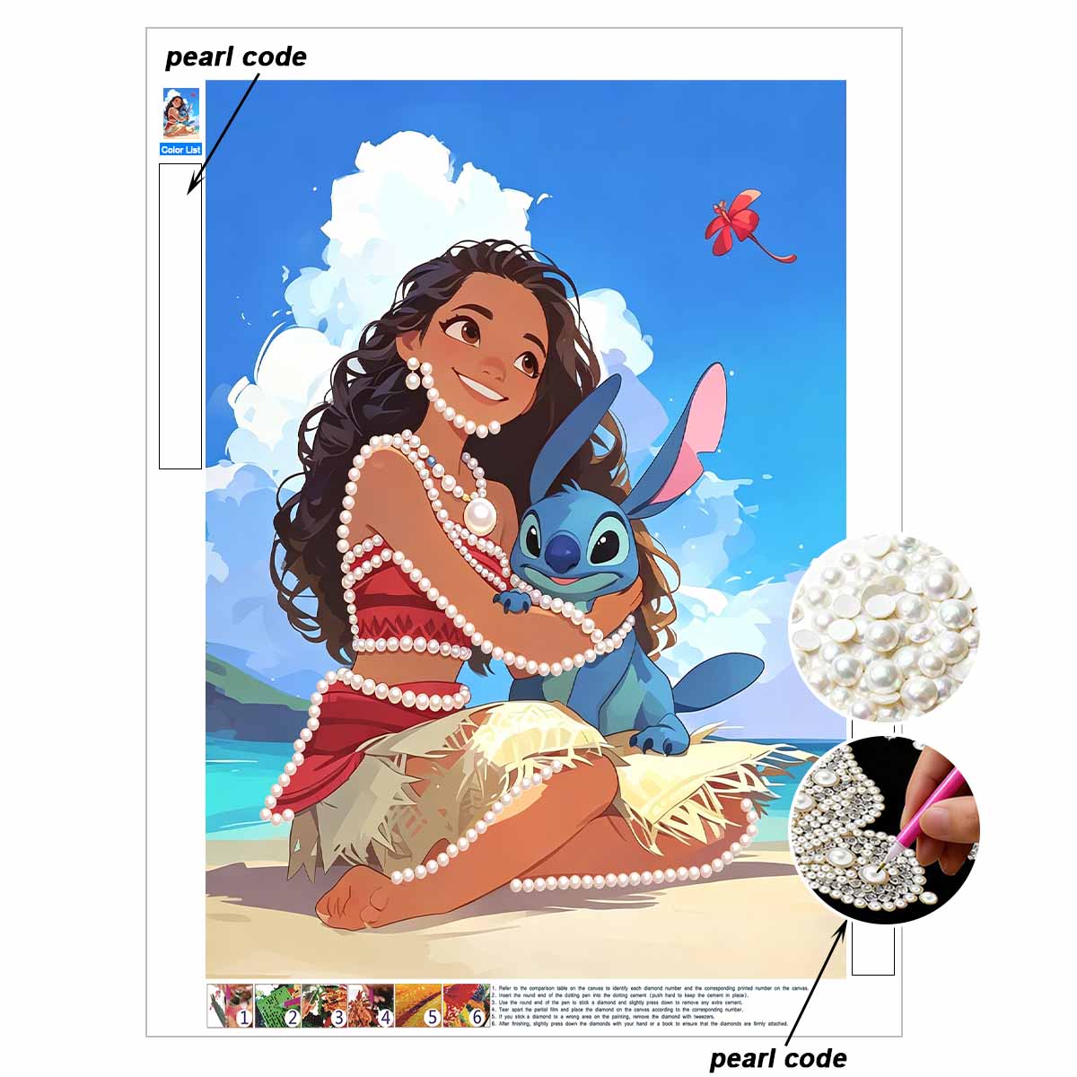 Disney Pearl Art Moana Stitch Creative Pearl-Style Art Kit 5D Diy Pearl Embroidery Mosaic Cross-Stitch Kit For Home Decor