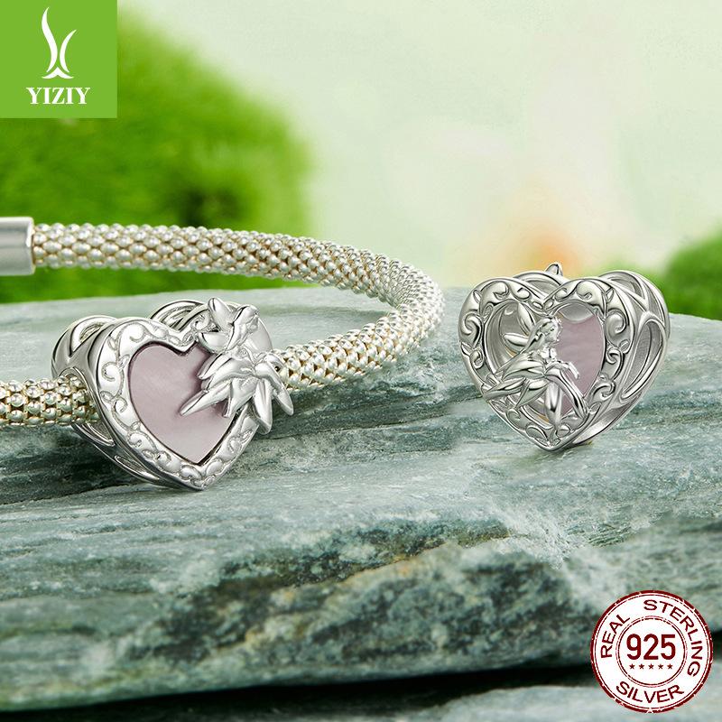 925 Silver Heart Flower Elf Beaded Cross-Border Diy Bracelet Accessories S925 Sterling Silver Jewelry Accessories