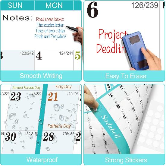 24" x 36" 2026 Wall Calendar, Folded Wet & Dry Erase Wall Calendar 12 Month, Annual Yearly Planner Yearly Laminated Calendar 2026