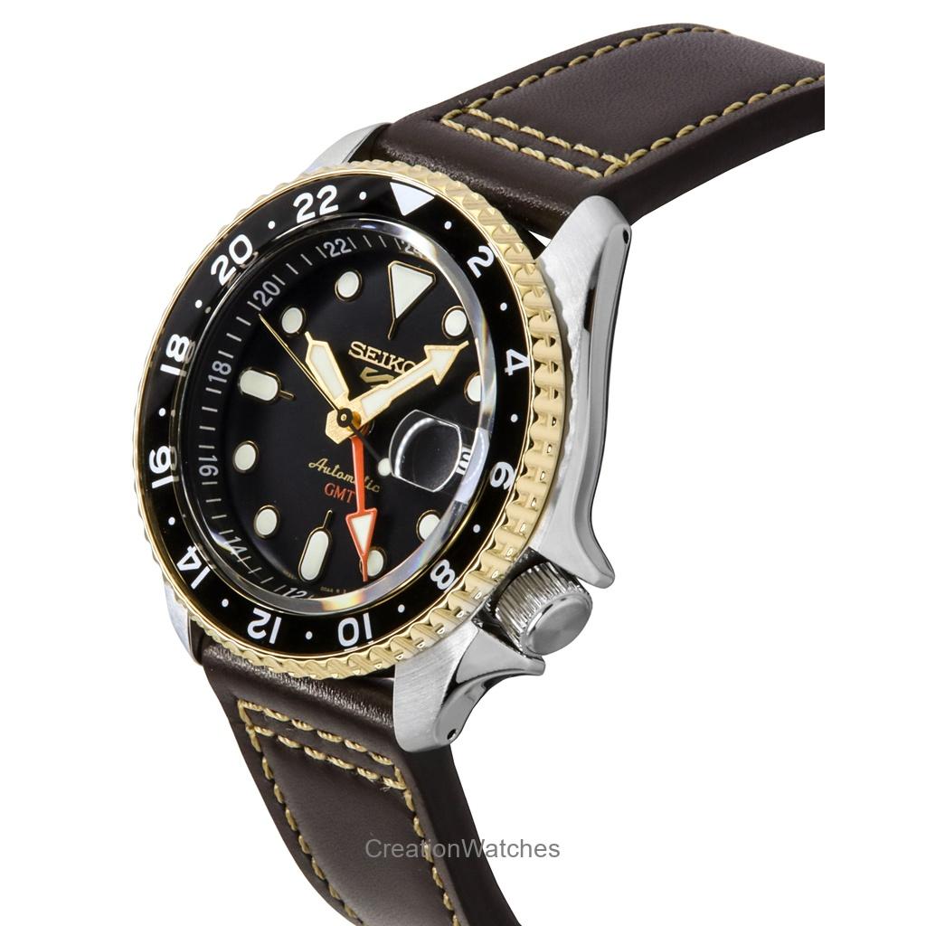 Seiko 5 Sports SKX GMT Leather Strap Brown Dial Automatic SSK036K1 100M Men's Watch