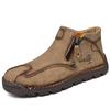 Autumn/Winter Men's Mid-Top Leather Slip-On Martin Boots - Large Size, Handmade, Stitched, Business Style.