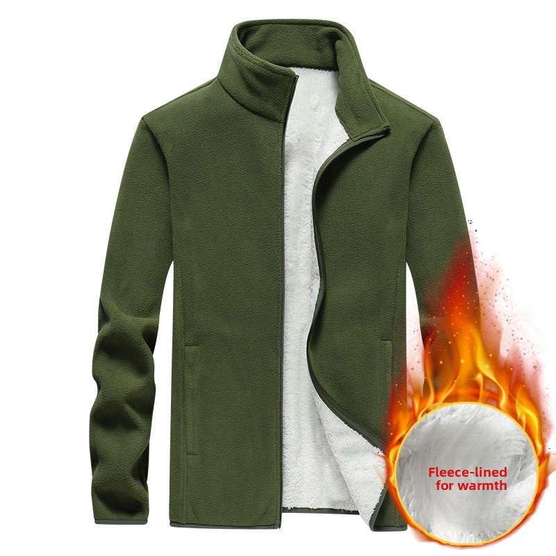 Plus Size Fleece Jacket for Men Winter Polar Fleece Sweatshirt Oversized Business Gentleman Stand Collar Jacket