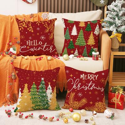 Christmas Pillow Cover Red Set Christmas Tree Print Pillow Indoor Sofa Cushion