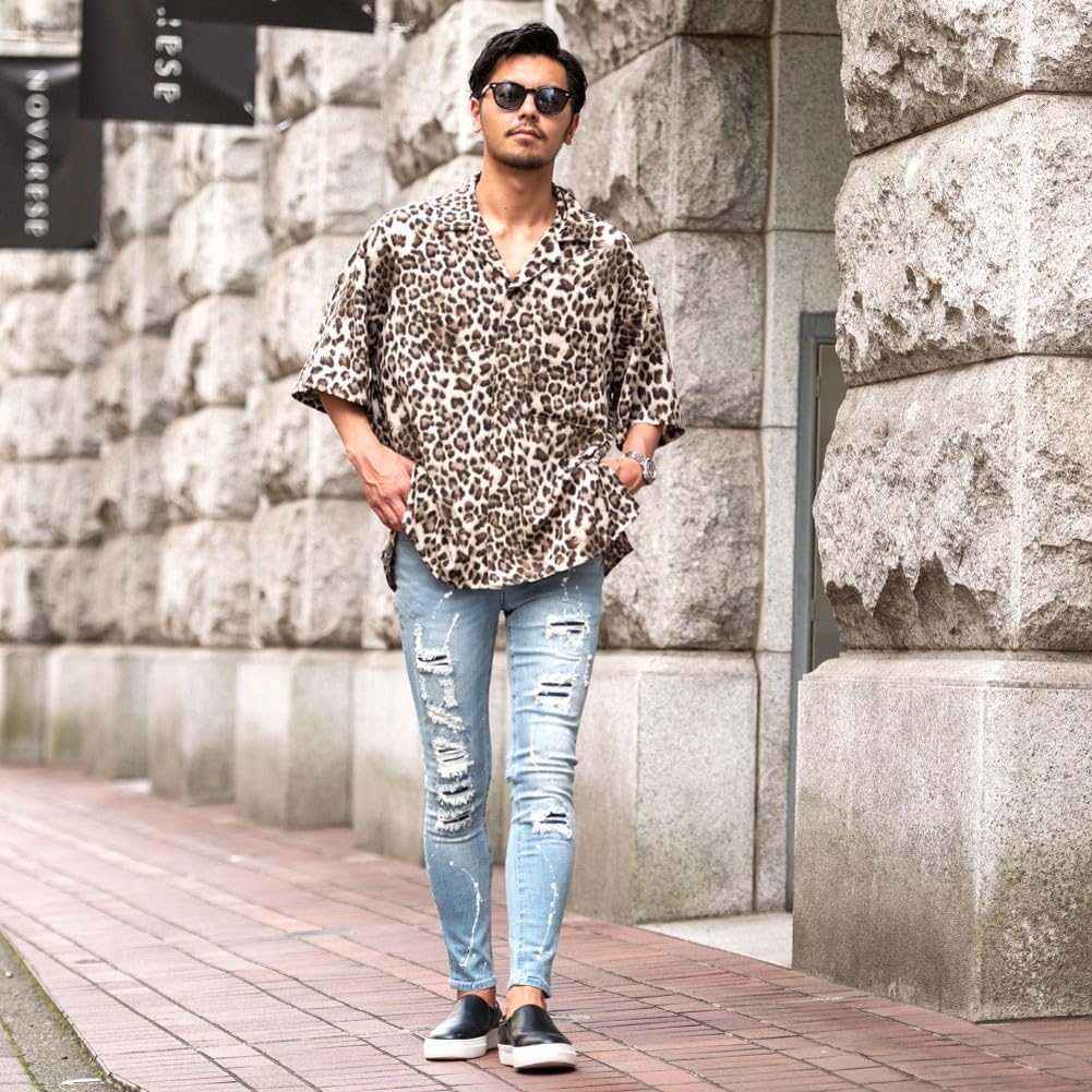 SILVER BULLET Skinny Slim Fit Denim Jeans with Paint and Repair Slim Blue Unisex CavariA Men's Finish, Stretch, Fit, Sax, Fashion, CANG24-50 (Size