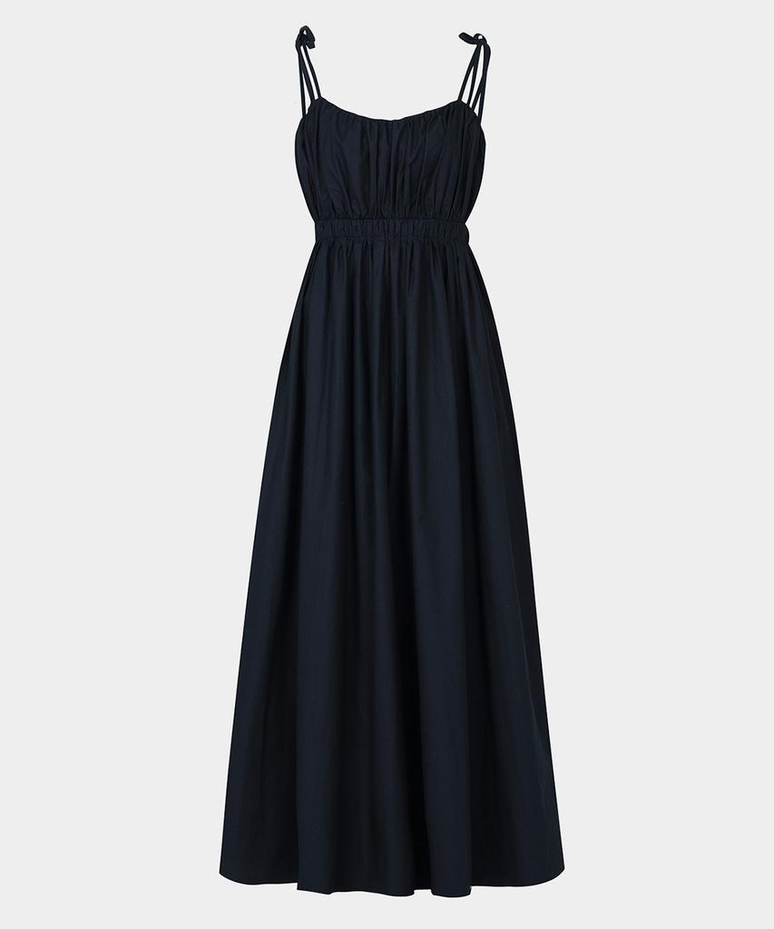 KISYNING Shirring Back-Point Long Dress (Navy)