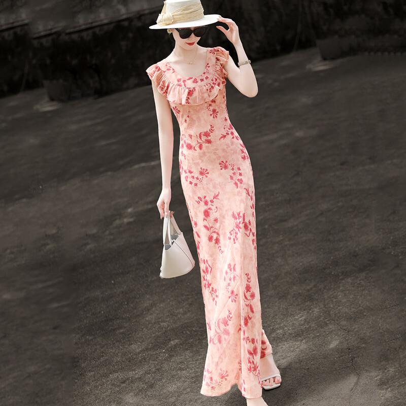 Women s Floral Ruffle U-Neck A-Line Midi Dress XL