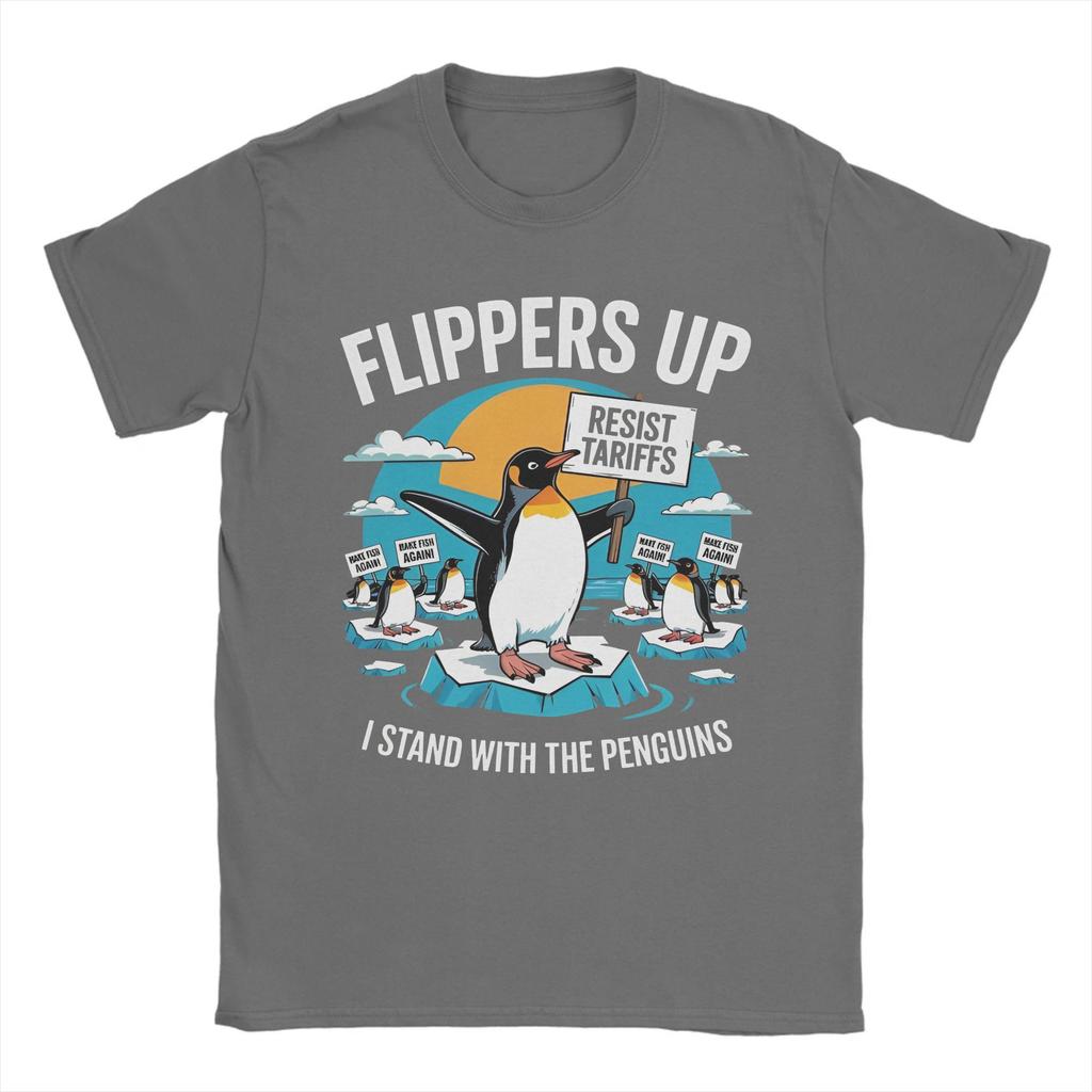 Grappige Resist Pinguïns Protest tegen Tarieven Heren T-shirts Vleugels Omhoog Uniek T-shirt Ronde Hals T-shirt 100% Katoen 6XL Top