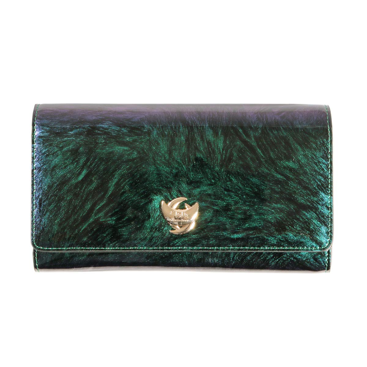 

Clelia Enamel Long Wallet with Large Made with a Special Fabric that Changes Color Depending on the Cambiare Series Women s Horsehair-Look Design, зелений