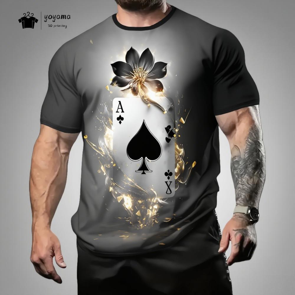 

Street Men s T-Shirt 3D Poker Print Men s Top Summer Trendy Versatile Men s Short Sleeved Tee Fashion Round Neck Men s Clothing S