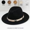 Unisex Felt Denim Wide Brim Hat With Leather Flower Print Belt Festive Occasions