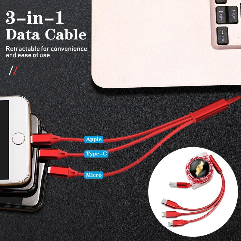 FRF1 Multifunctional Car 3 In 1 Micro USB Type C Charging Cable Multi Charger for Chevrolet Spark Captiva Cruze Tracker Orlando Trax