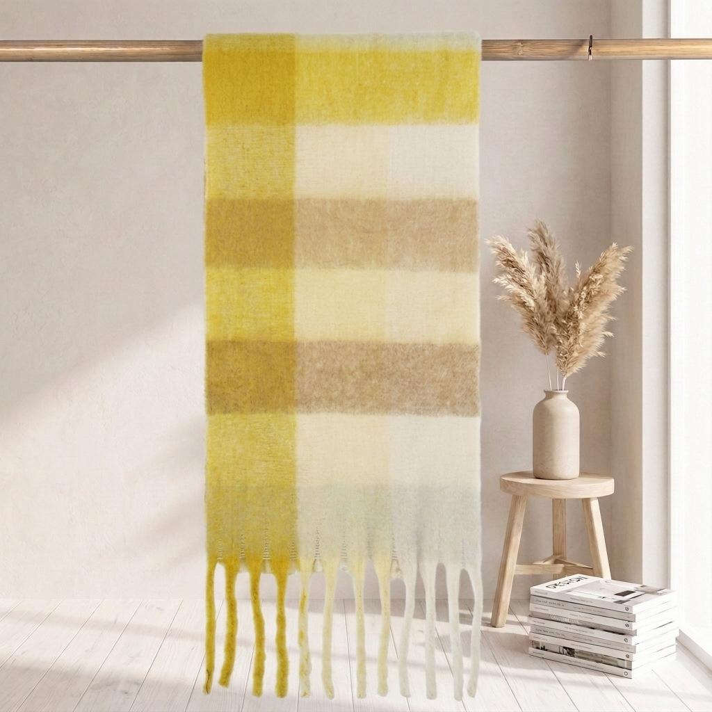 | Imitation mohair plaid scarf | Autumn and winter warm AC grid | Support LOGO customization